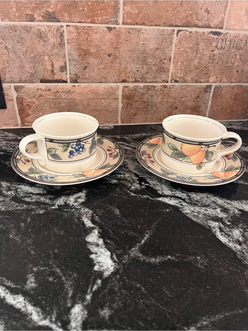 Mikasa Intaglio Garden Harvest Cups and Saucers - 2 Sets